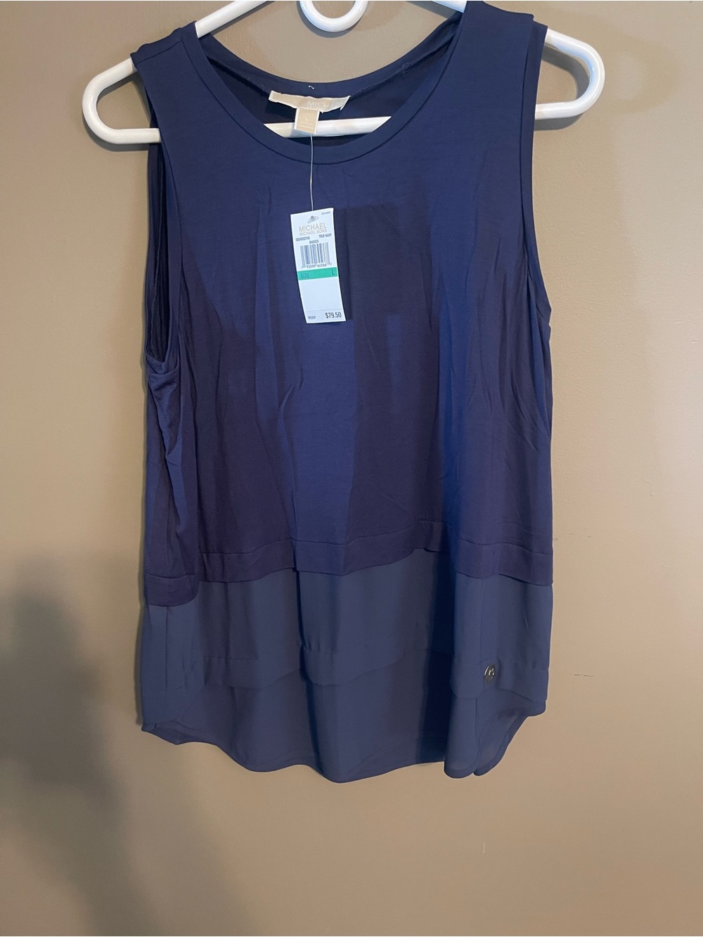 Michael Kors NWT - Navy Layered Chiffon Hem Sleeveless Top Size L